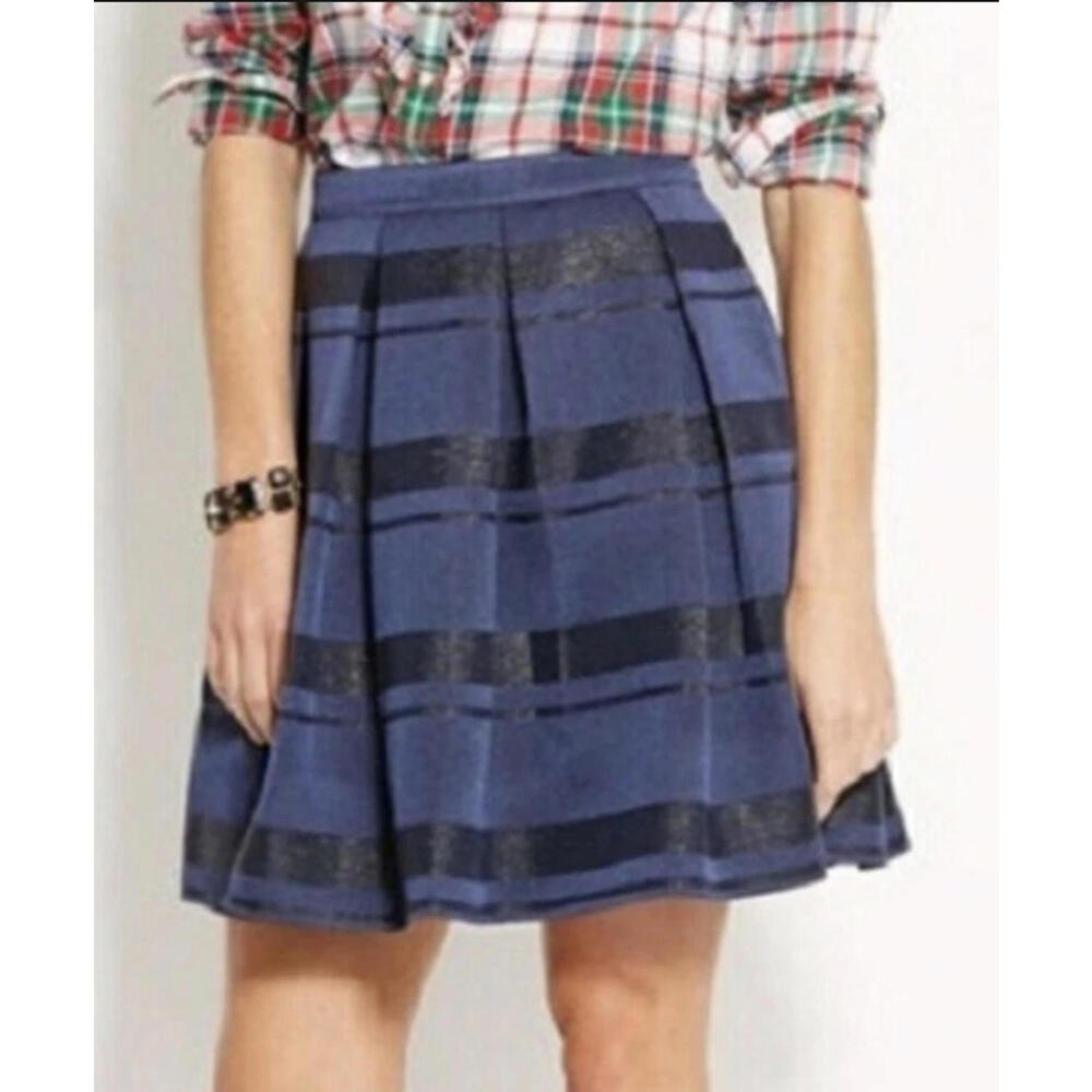 Vineyard Vines Sparkly Navy Black Box Pleat Knee Length Striped Skirt Party 4 - Picture 4 of 4